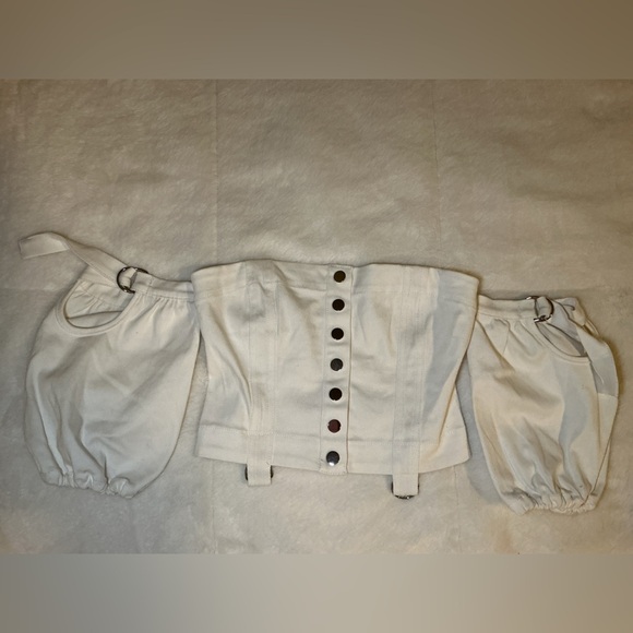 For Love And Lemons Tops - White Corset Belt with Silver Accents